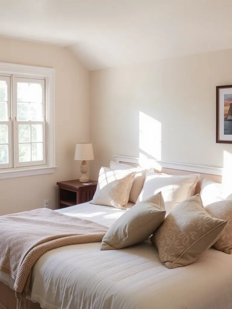 A cozy bedroom with a fresh coat of soothing paint highlighting ColorCraft's interior painting service.