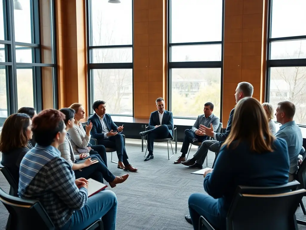 Adults engaged in a career advancement seminar.