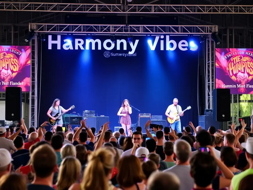 Large audience enjoying Harmony Vibes at the Summer Music Festival.