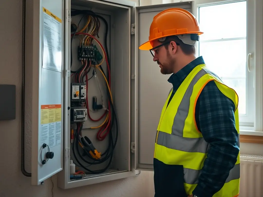 A technician performing maintenance on an electrical system.