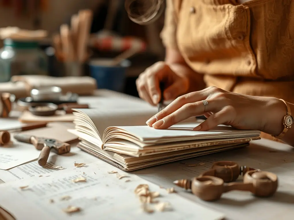 An artisan crafting a journal using recycled paper.