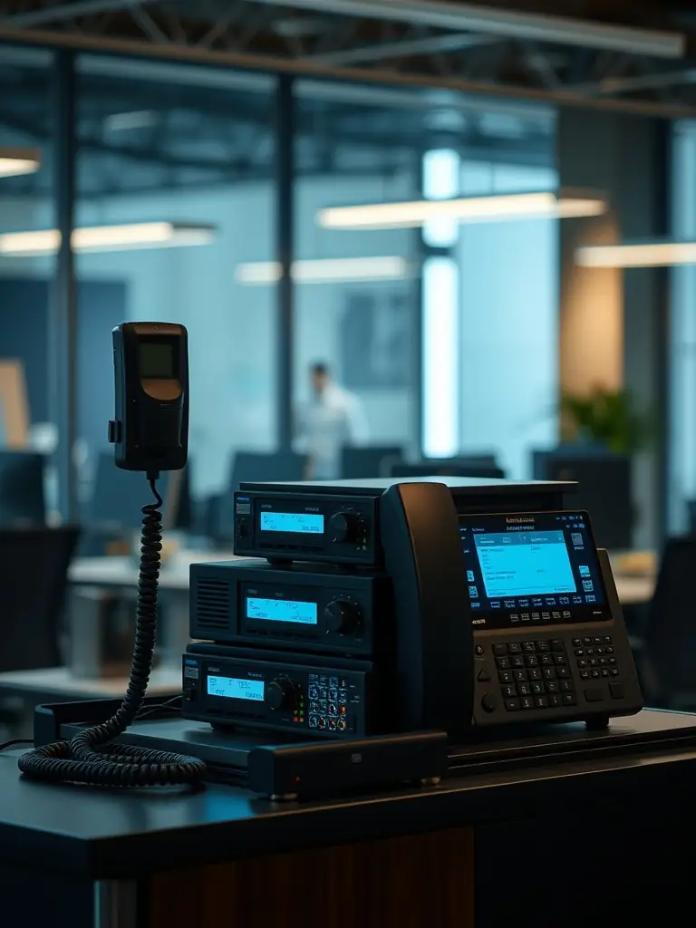 Upgraded telecommunications equipment in a modern office environment.