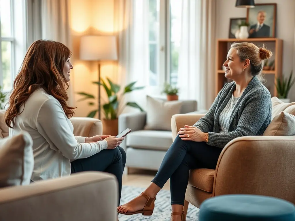A wellness coach consulting with a client in a cozy setting.