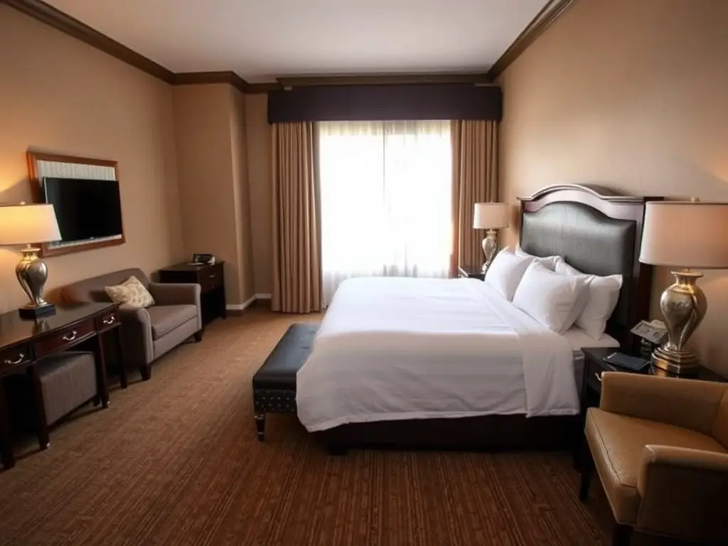 Luxurious deluxe king room with elegant decor.