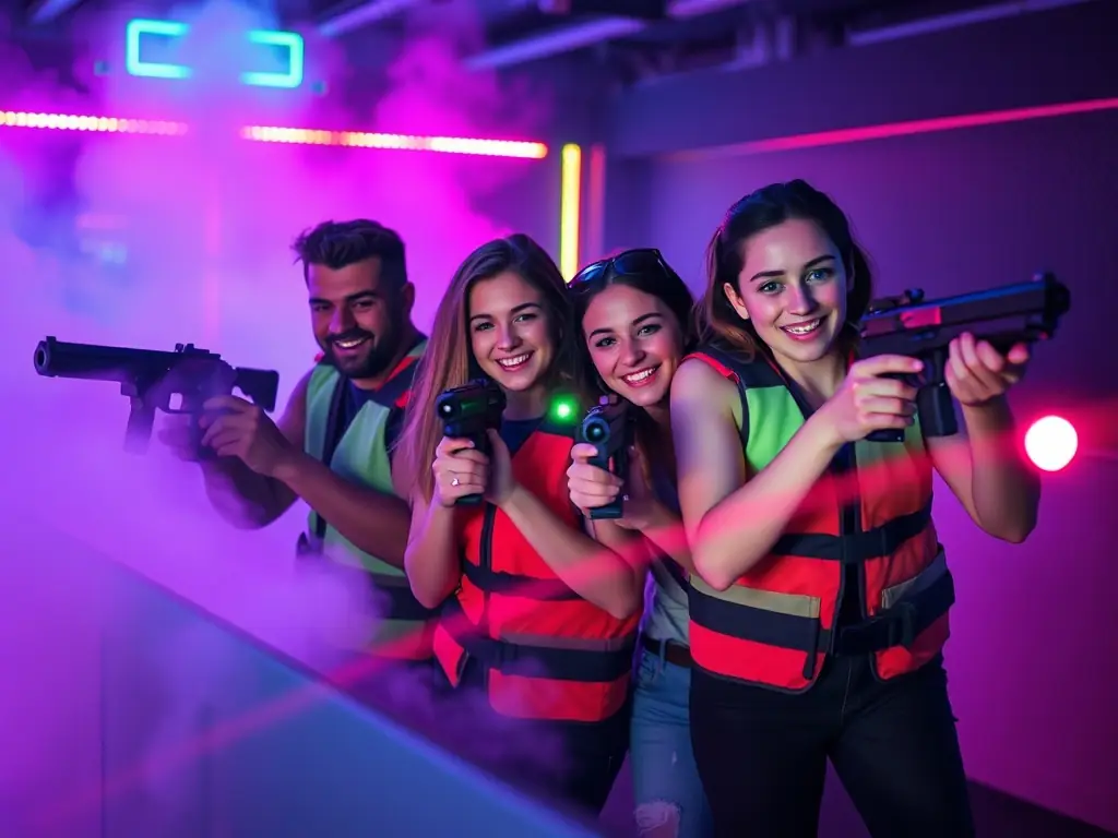 Friends playing laser tag at FunSphere.