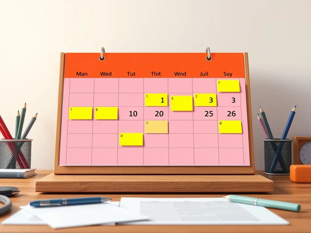 Calendar with highlighted dates for driving lessons.