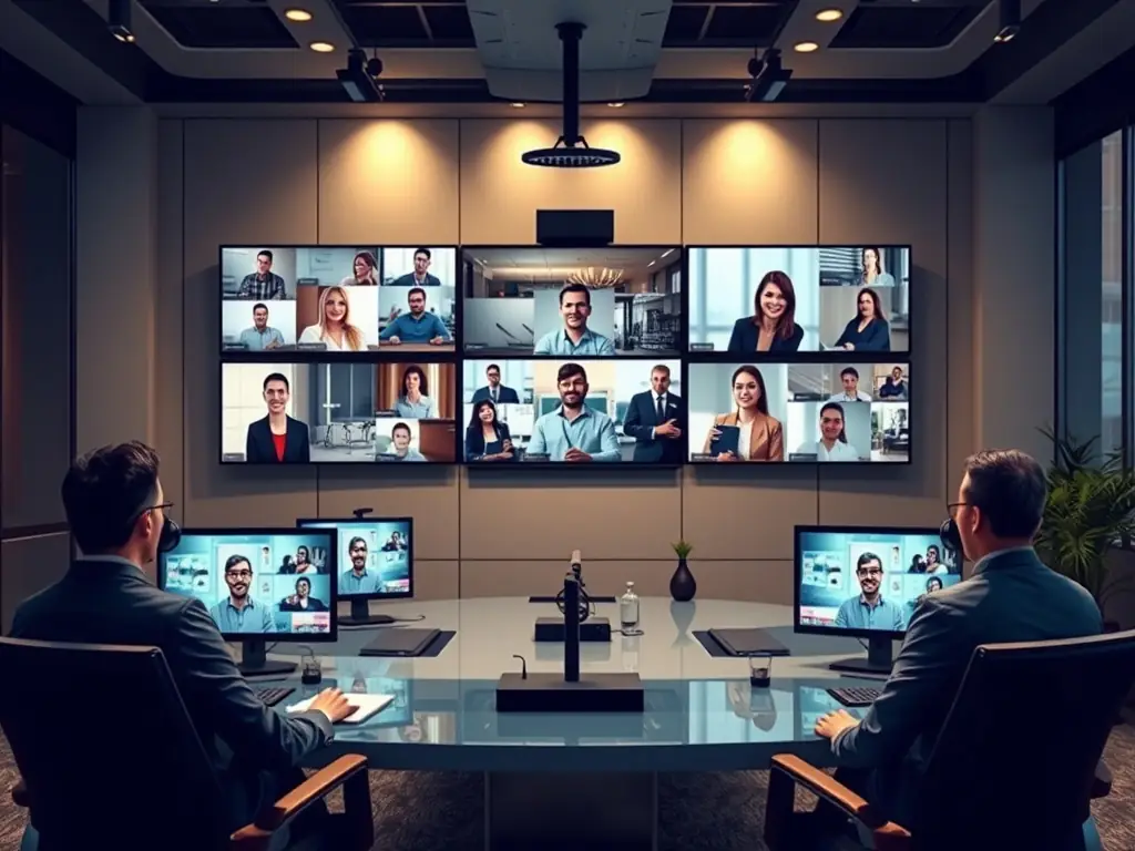 A professional conference call setup showcasing advanced VoIP features.