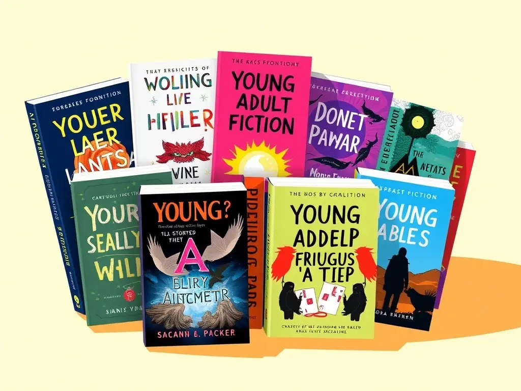 A vibrant collection of young adult fiction books with unique cover designs.