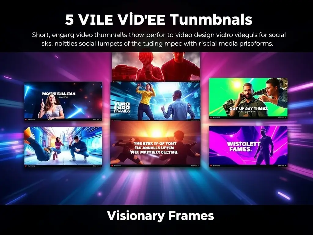 A collection of colorful video thumbnails representing social media content by Visionary Frames.