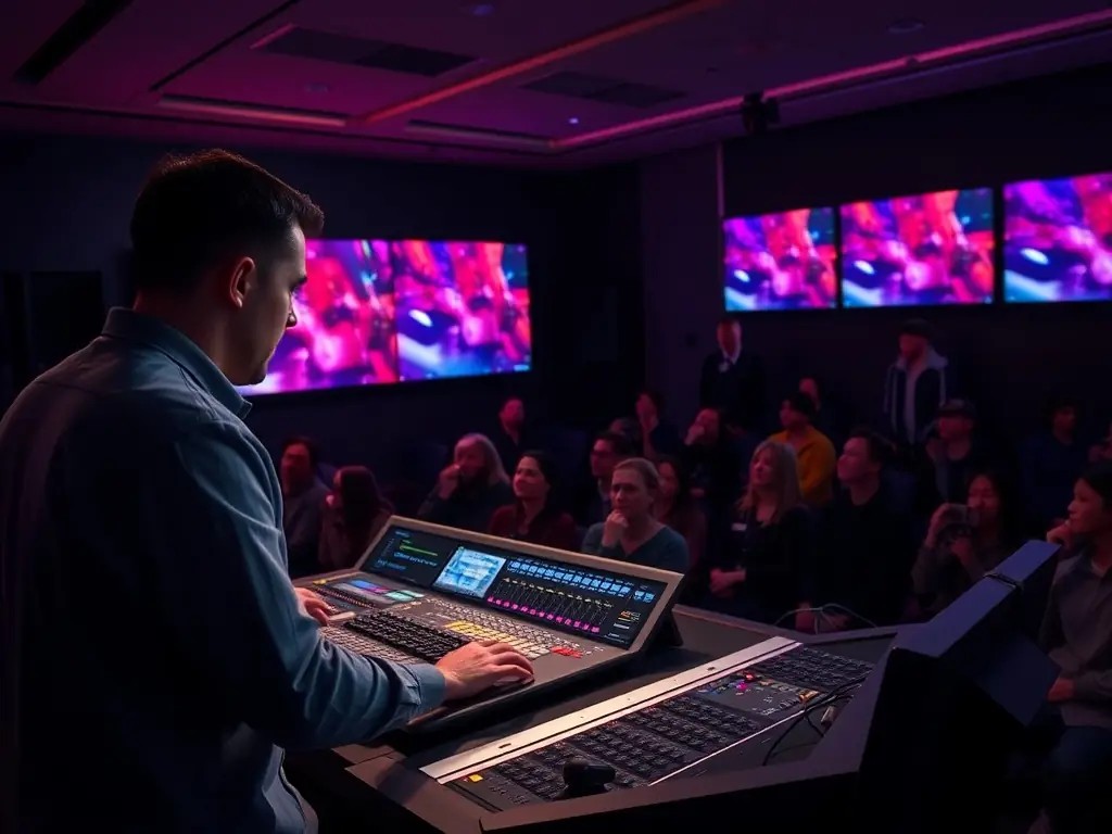 An instructor demonstrating mixing techniques in front of an engaged audience.