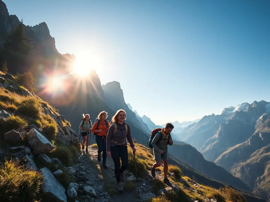 Hikers exploring a scenic mountain range.