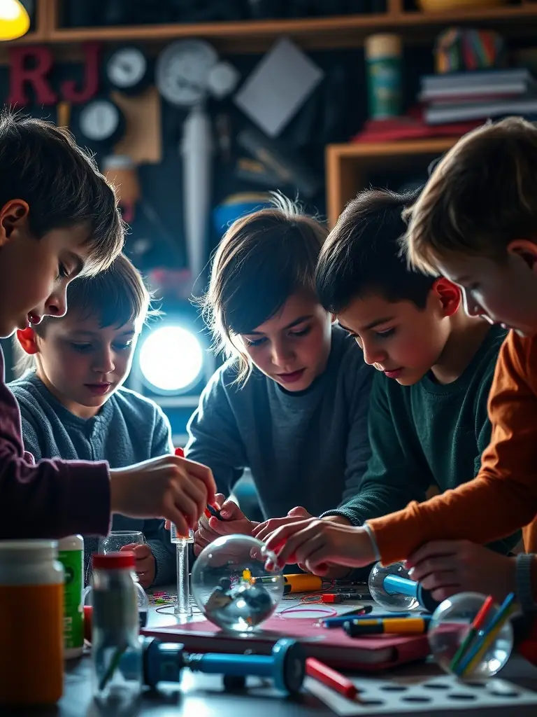 Children collaborating on a hands-on STEM activity, showcasing creativity.
