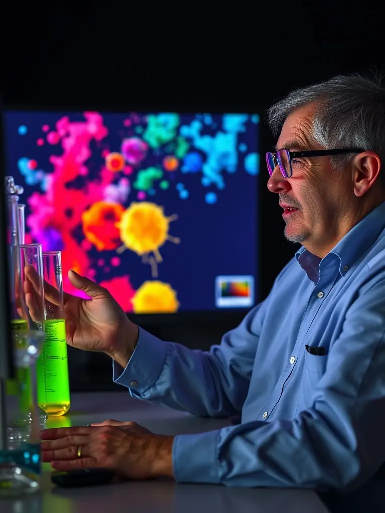 A science tutor conducting an online experiment demonstration.