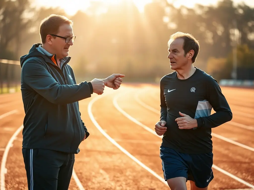Runner receiving coaching advice from a RunWise coach during a training session.