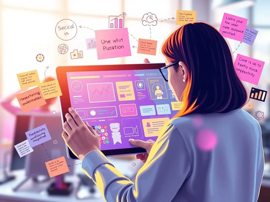 A user interacting with a digital interface on a touchscreen device.