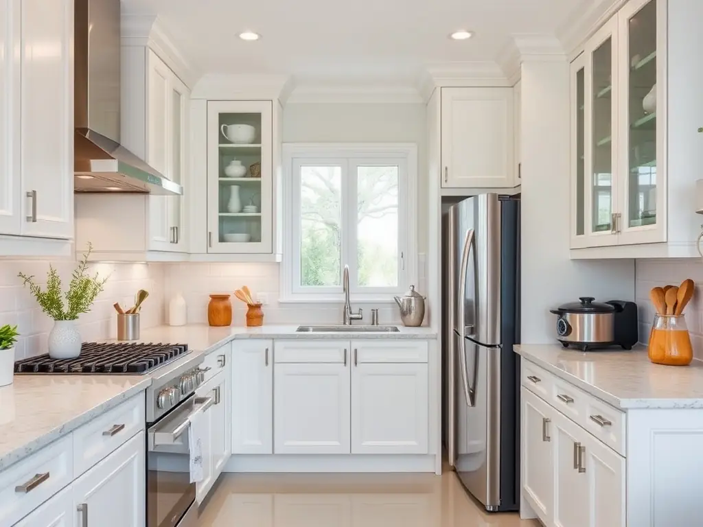 A beautifully renovated kitchen with modern appliances and elegant finishes.