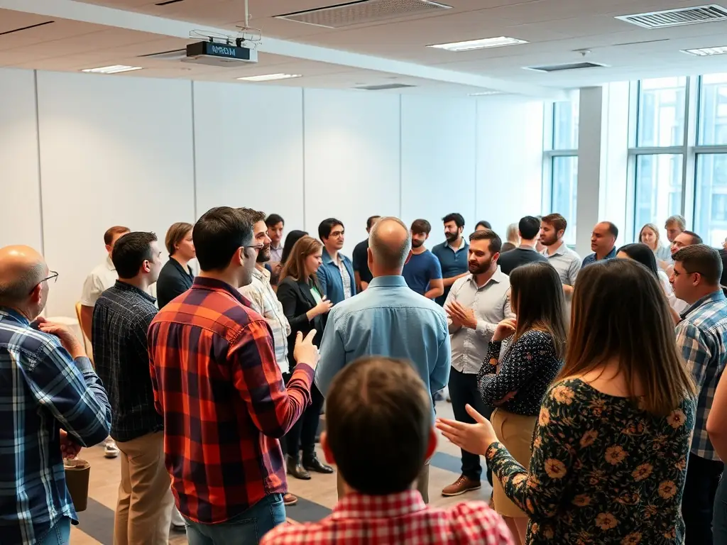 Participants discussing ideas about the future of digital currencies in a workshop.