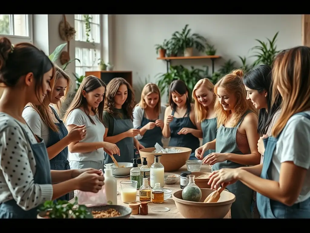 Participants engaged in a workshop making DIY natural products.