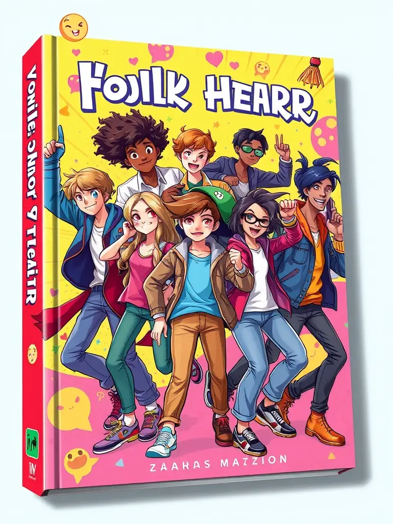 A vibrant young adult fiction book cover featuring diverse characters.