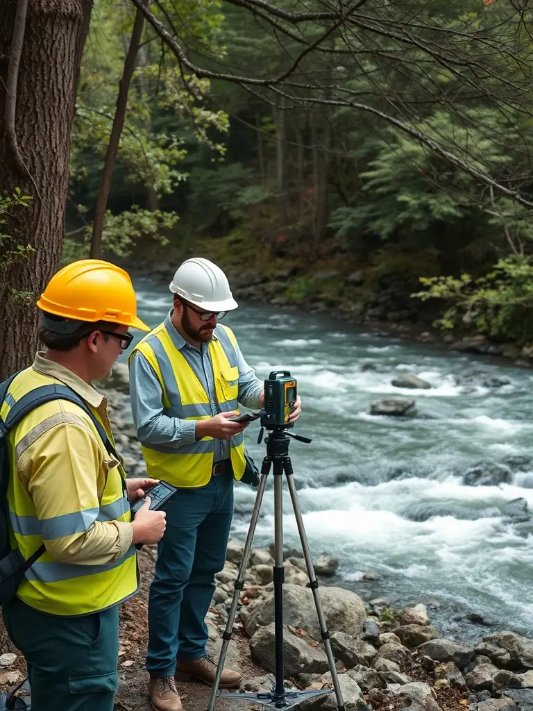 Engineers conducting an environmental assessment in nature.