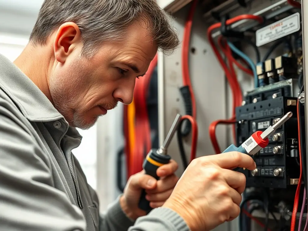 Close-up of an inspector examining an electrical panel.