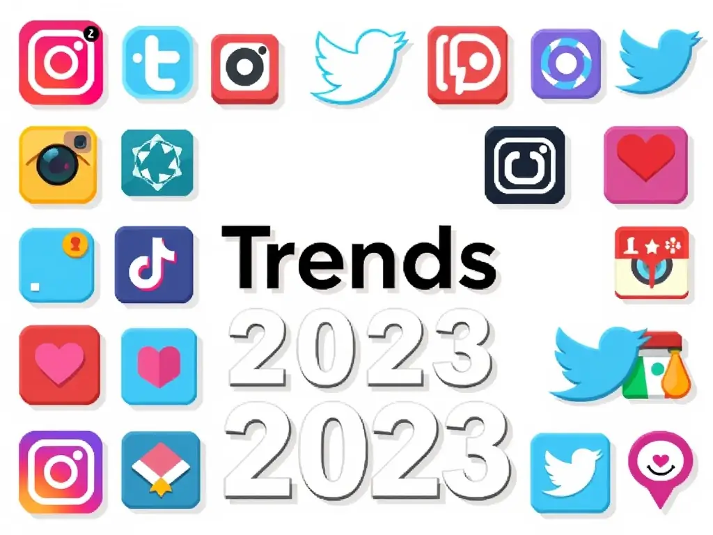 Collage of trending social media icons representing the latest trends.