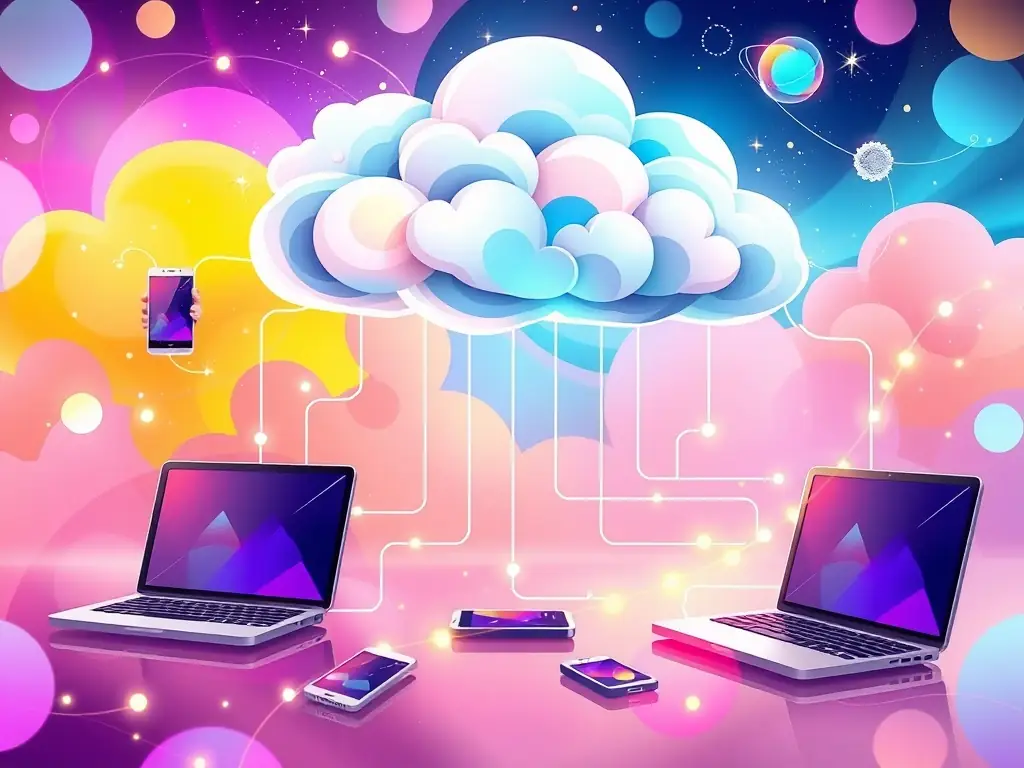 A futuristic depiction of cloud-based communication systems in action.