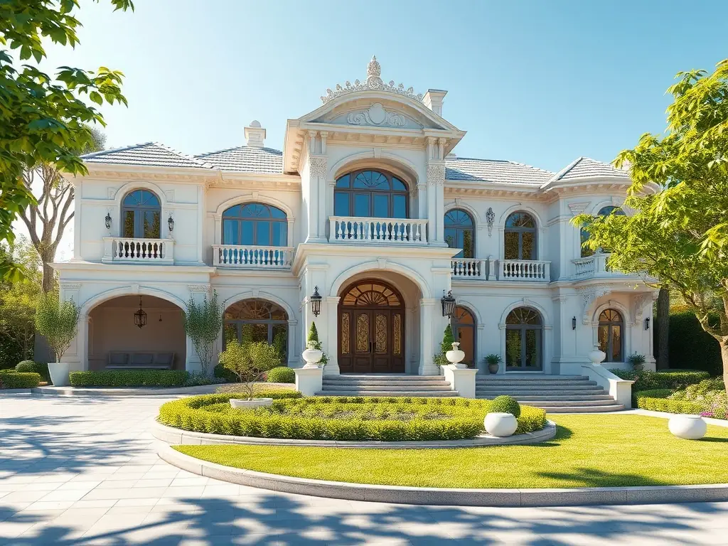 3D architectural visualization of a luxury home.