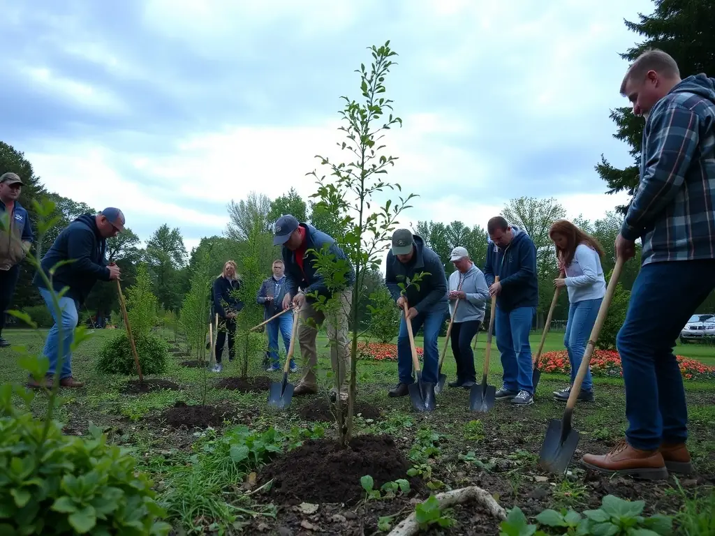 Volunteers planting trees in a local park.