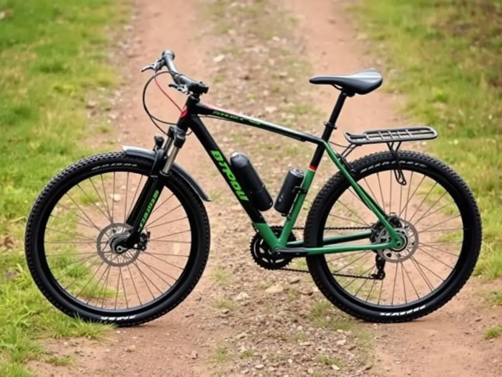 An all-terrain hybrid bike on a dirt path.