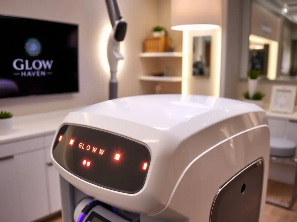 High-tech laser device in a treatment room at Glow Haven.