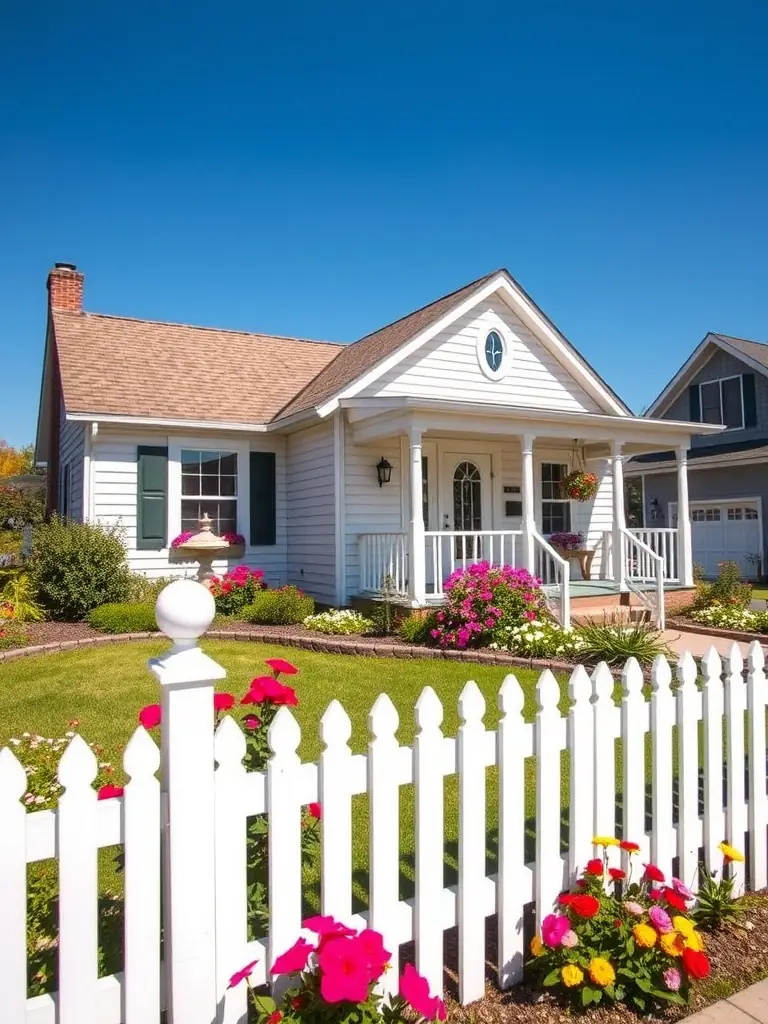 A cozy suburban home with a white picket fence.