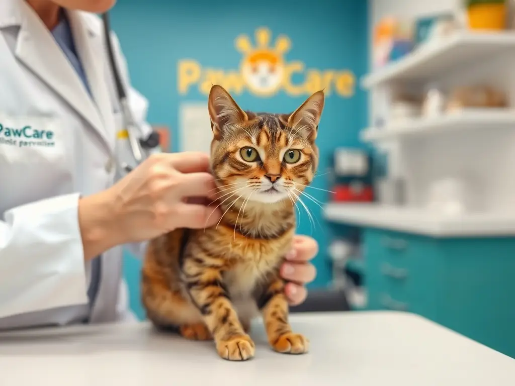 A cat receiving a vaccination at PawCare Clinic.