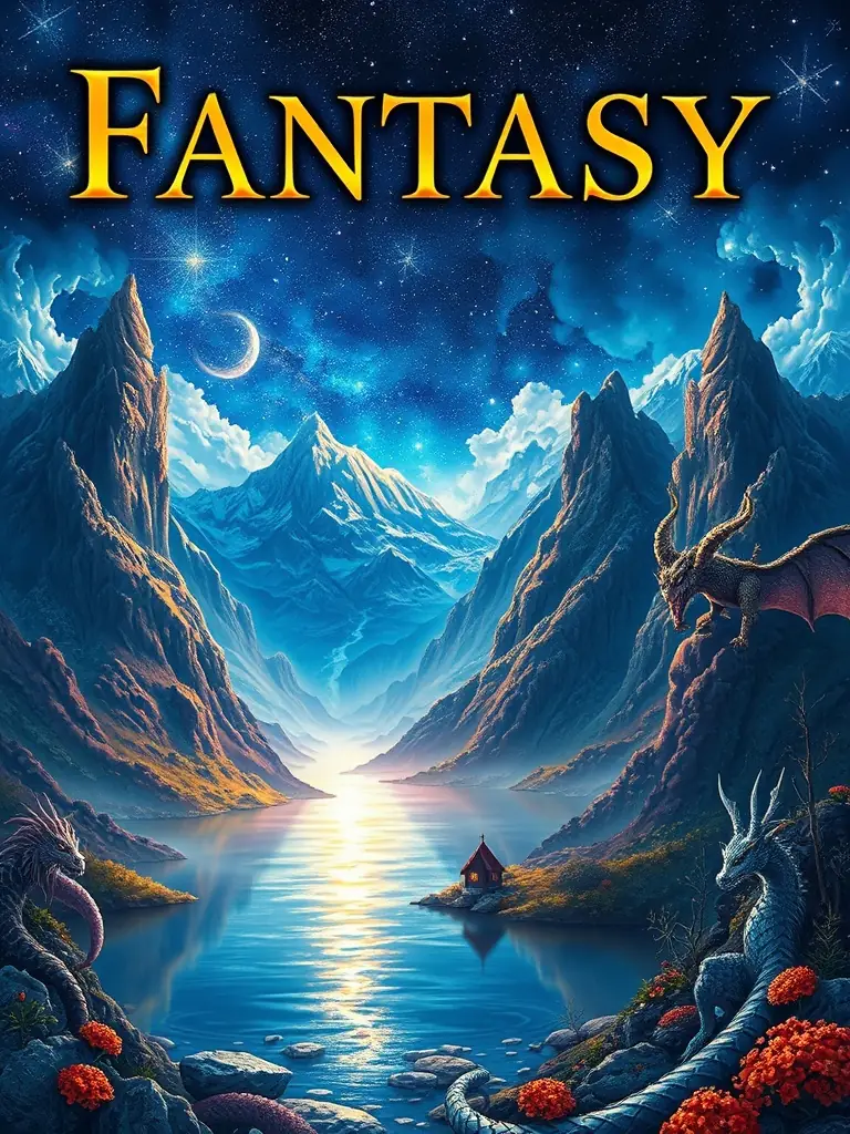 A captivating fantasy book cover with a mystical landscape.