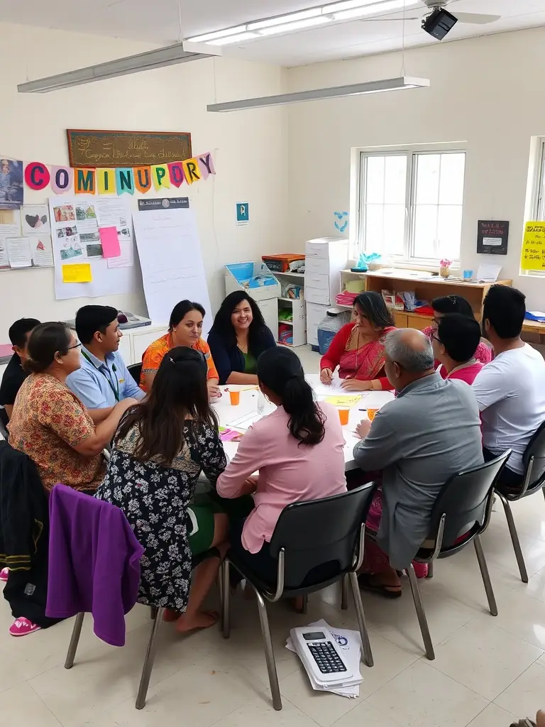 A diverse group of people engaged in a workshop discussion.