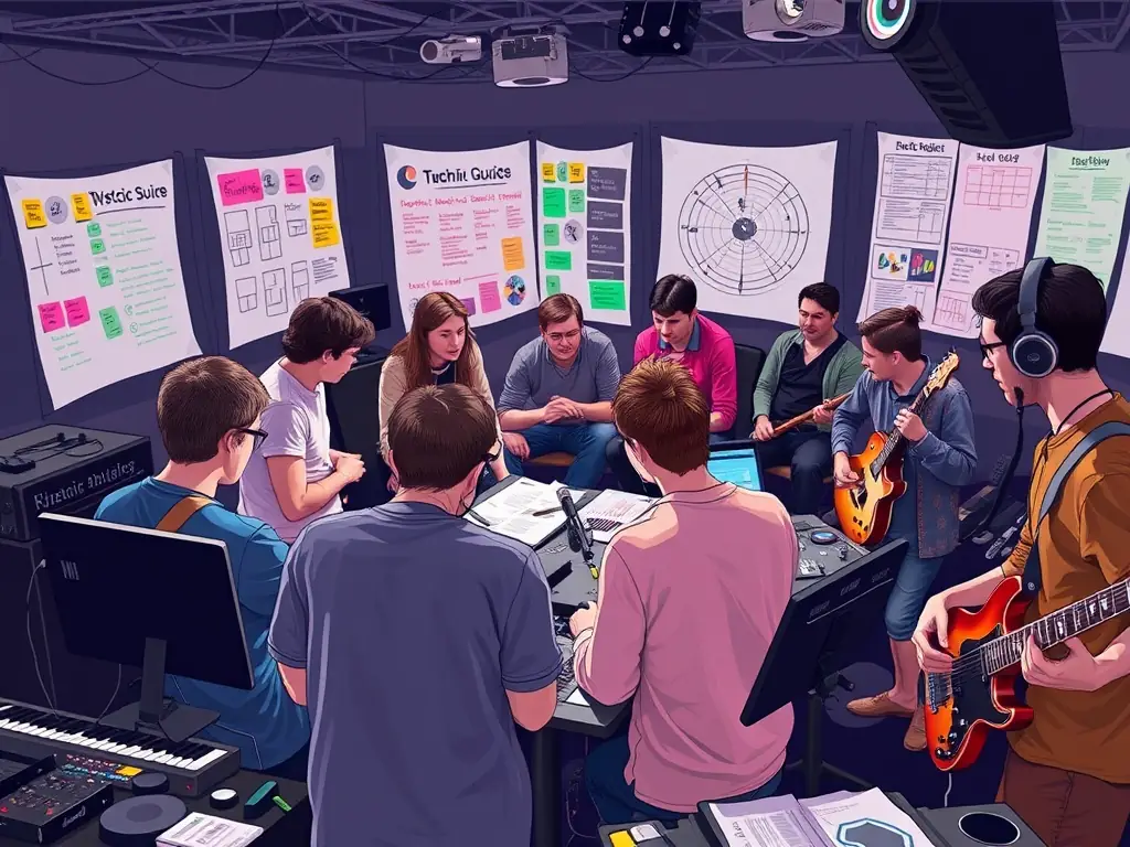 Attendees participating in a music production workshop at Harmony Fest.