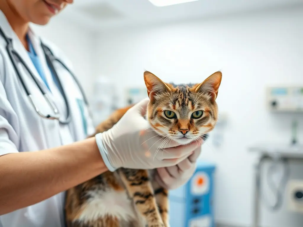 A veterinarian checking a cat in a clinic.