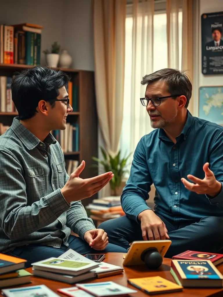 A language tutor engaging in conversation with a student.