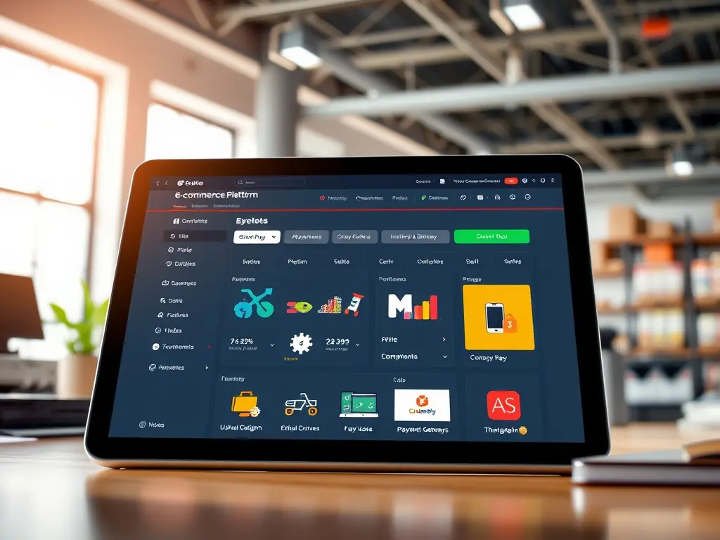 E-commerce platform showcasing payment gateways and inventory management.