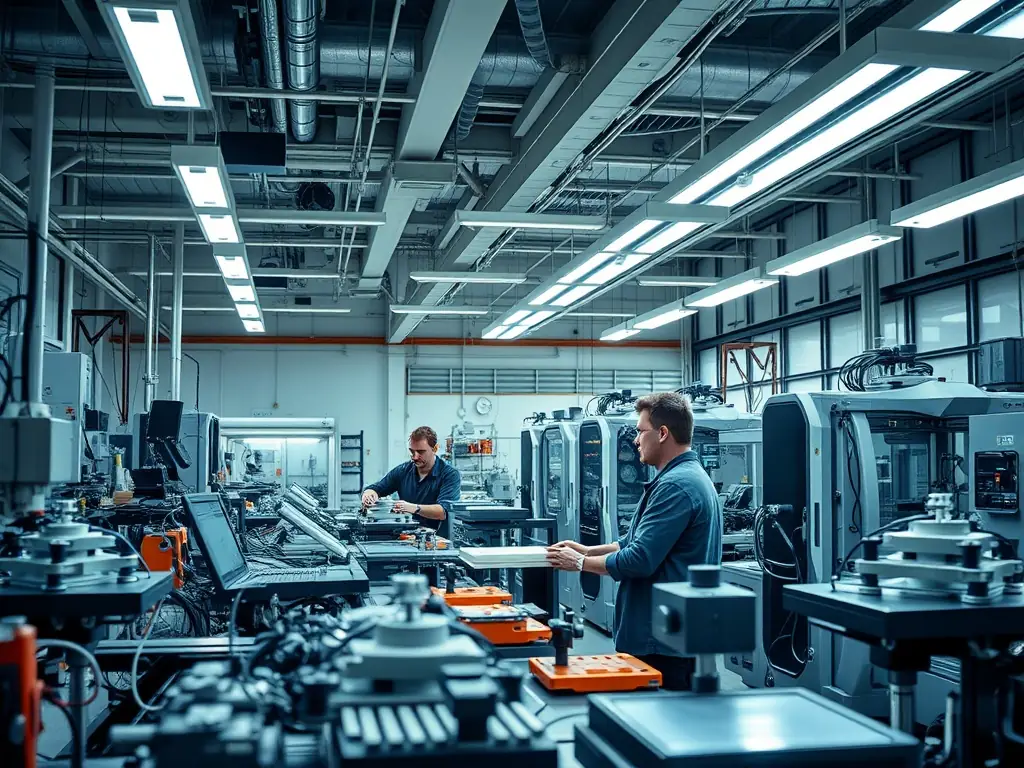 High-tech prototyping lab with engineers testing product prototypes.