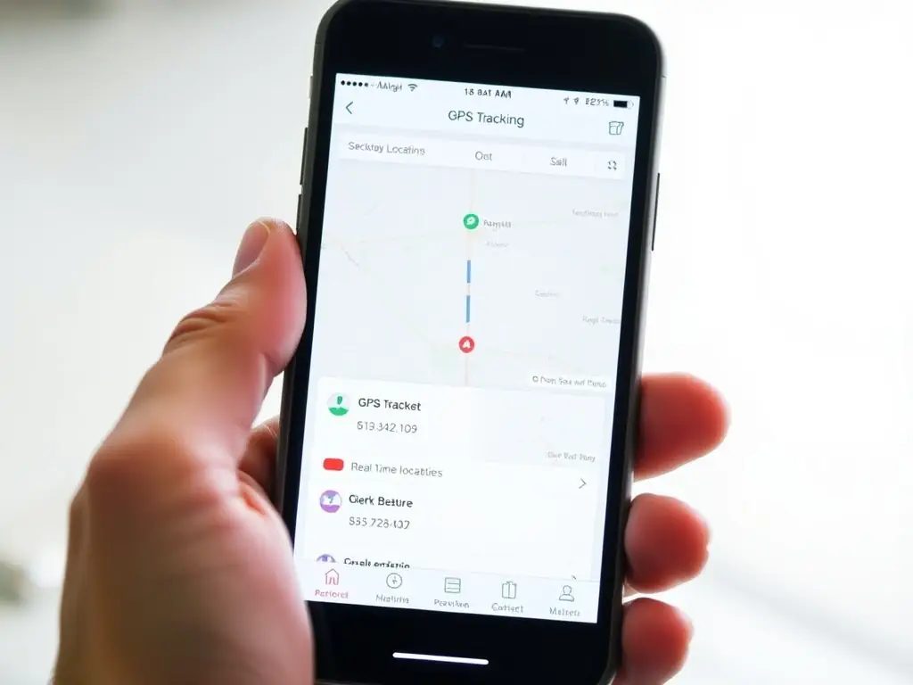 A mobile device showing a GPS tracking interface with real-time location updates.