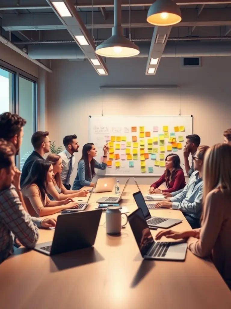 A group of influencers brainstorming ideas in a modern office.