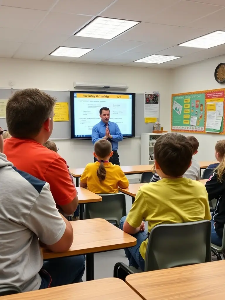 Students attending a classroom session on road safety.