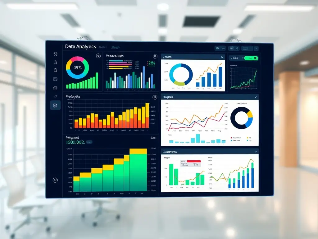 A modern data analytics dashboard showcasing various graphs and charts.