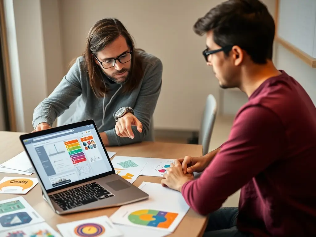 A mentor and student discussing a project plan.